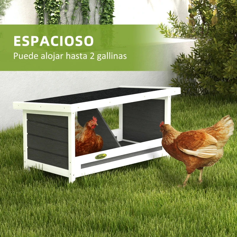 PawHut Ponedero para Gallinas de Madera Caja Nido para 2 Gallinas con 2 Departamentos y Techo Asfáltico Gris