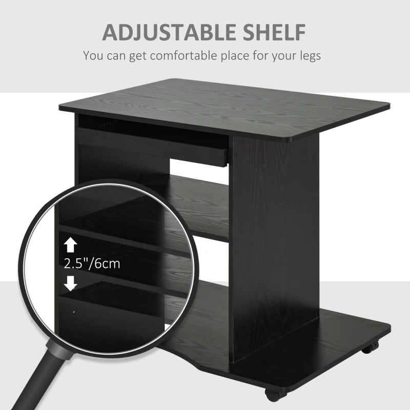 HOMCOM Mobile Small Office Computer Desk PC Table Home Workstation with Slide-Out Keyboard Tray, Adjustable Shelf, CPU Stand, 0.8m, Black