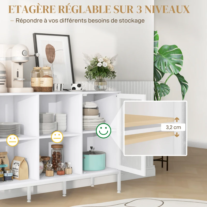 HOMCOM Buffet meuble de rangement 4 compartiments ouverts et 1 placard étagère réglable 120 x 37 x 81,5 cm blanc