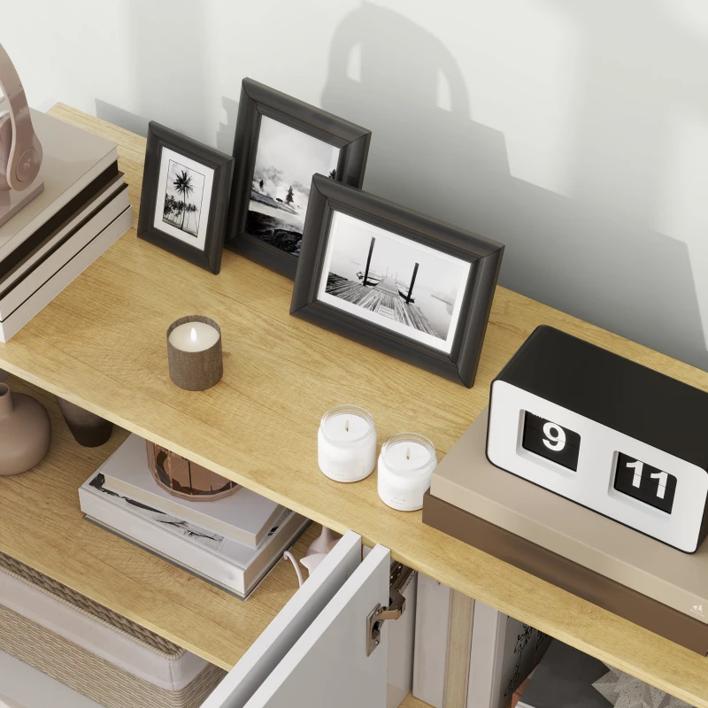 HOMCOM Credenza Moderna con Armadietti a 2 Ante, Chiusura Ammortizzata e Ripiani Regolabili, 140x40x75cm, Bianco Lucido