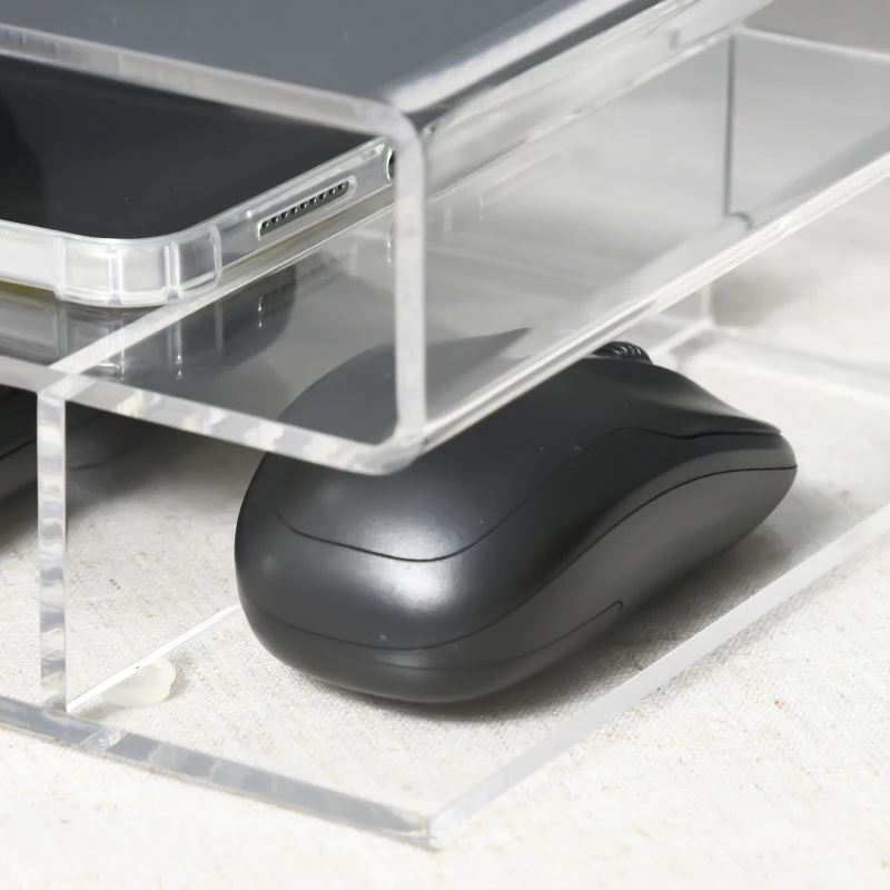 HOMCOM Supporto per Monitor PC in Acrilico con Scomparti Centrali, 57x19x11.5cm, Trasparente