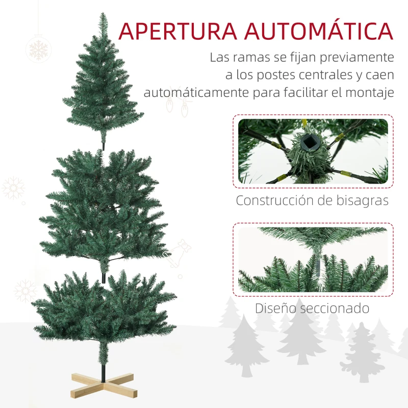 HOMCOM Árbol de Navidad Artificial 180 cm con 536 Ramas Apertura Automática y Base Cruzad de Madera Decoración Ø90x180 cm Verde
