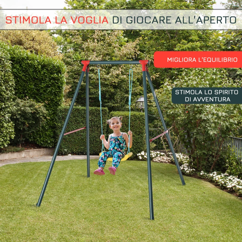 Outsunny Altalena da Giardino per Bambini 3-8 Anni con Altezza Regolabile, in Metallo e PE, 155x160x180cm, Multicolore