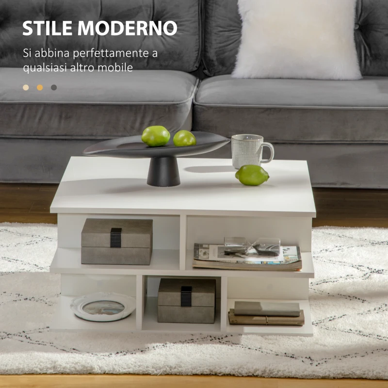 HOMCOM Tavolino Basso da Salotto a 2 Livelli in Truciolato con Ripiani Aperti, 70x70x36.5 cm, Bianco