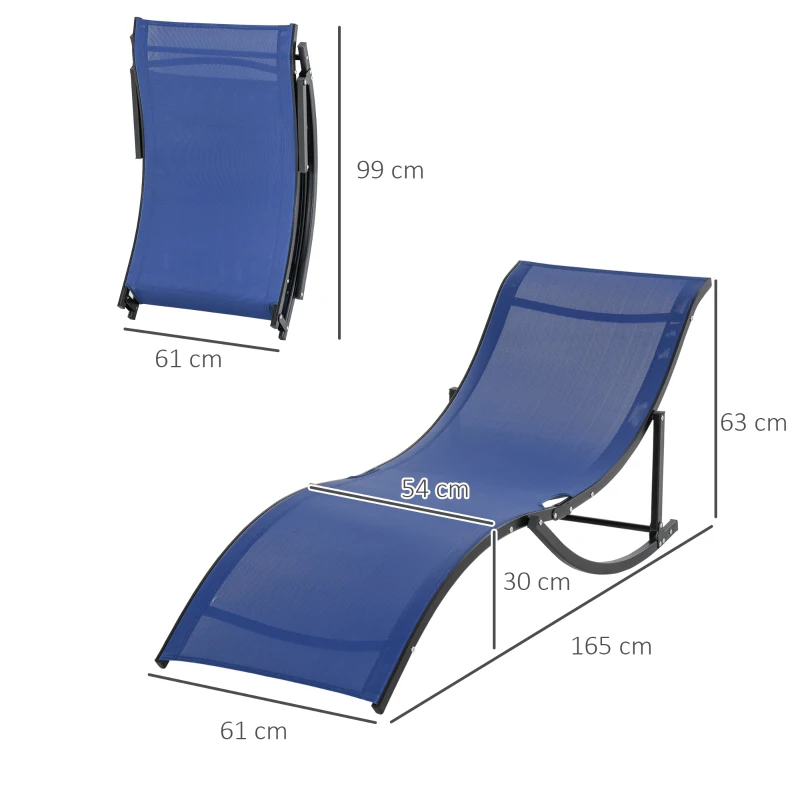 Outsunny Set of 2 S-shaped Foldable Lounge Chair Sun Lounger Reclining Outdoor Chair for Patio Beach Garden, Blue