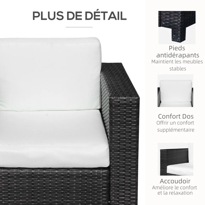 Outsunny Ensemble salon de jardin 2 pièces canapé 3 places + pouf 7 coussins déhoussables inclus PP imitation rotin tressé gris