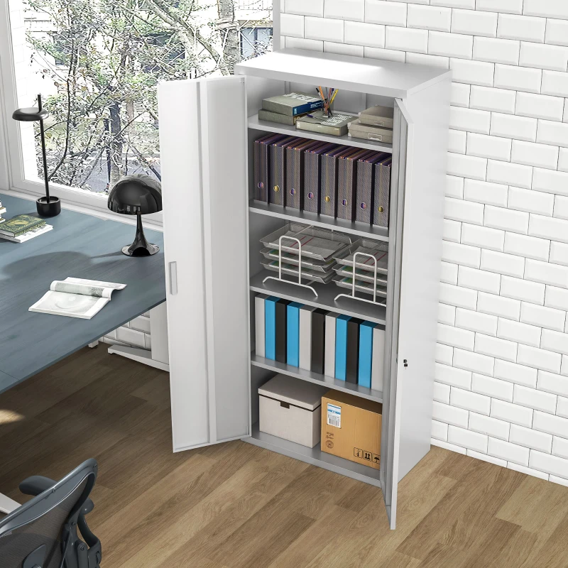 HOMCOM Archivador con Llave Estantes Ajustable Armario Archivador Metálico para Oficina Estudio Salón 80x40x180 cm Blanco