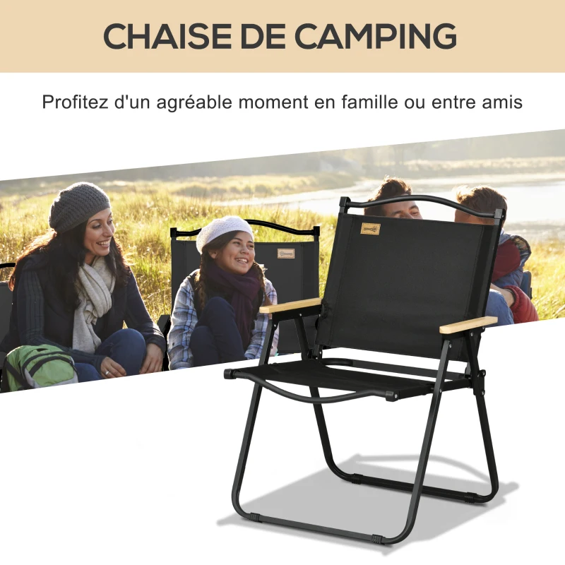 Outsunny Chaise de camping chaise de pêche pliante avec accoudoirs tissu Oxford et structure acier 54 x 59 x 78 cm noir