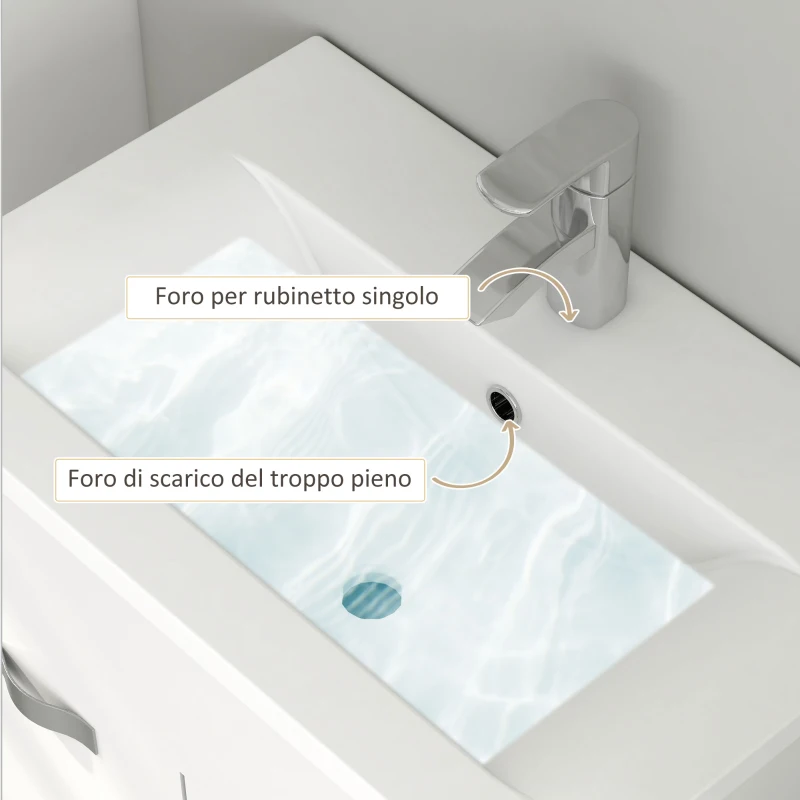kleankin Mobile Bagno Sospeso con Lavabo, Armadietto a 2 Ante con Cerniere Ammortizzate, 61x40x50cm, Bianco Lucido