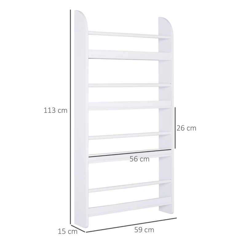 HOMCOM Étagère murale en bois pour livres et magazines, 4 niveaux, 59l x 12P x 113H cm, blanc