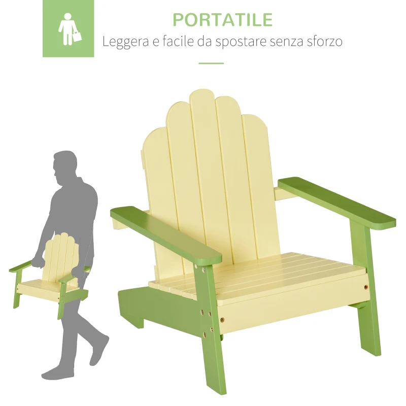 Outsunny Sedia per Bambini in Legno di Pino, Sedia Adirondack da Giardino e Outdoor con Seduta Ergonomica con Braccioli, Schienale e Vernice Atossica 51x50x52.5cm Verde