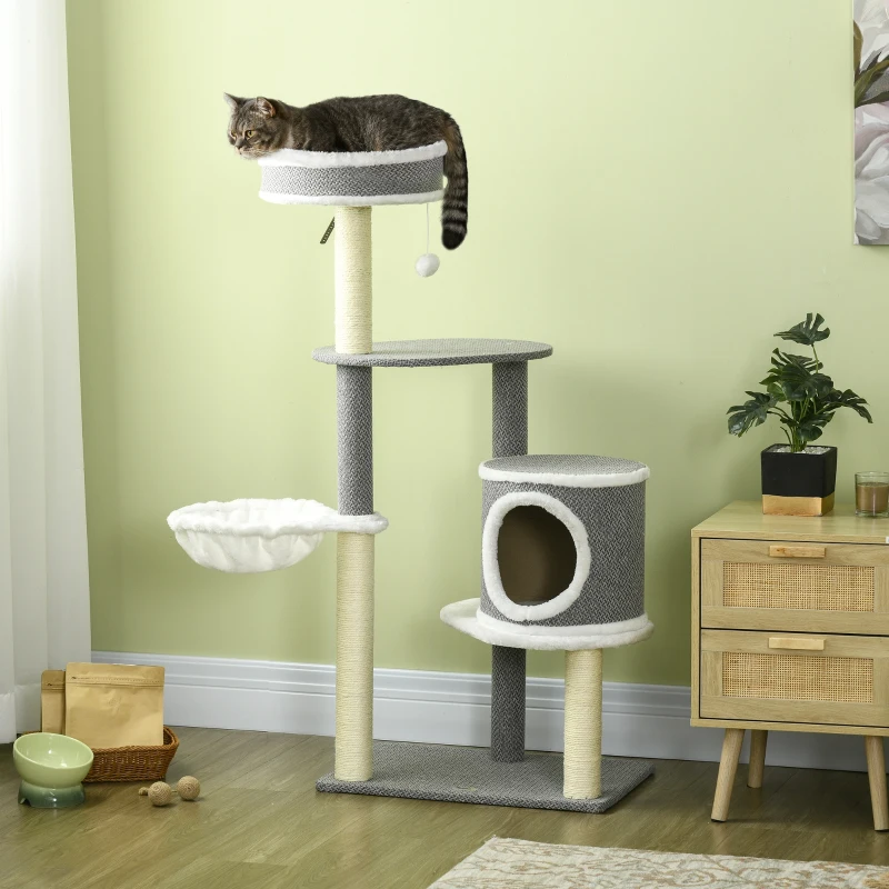 PawHut Cat Tree for Indoor Cats, Cat Tower with Scratching Posts, Multi-level Kitten Climbing Tower, 124cm