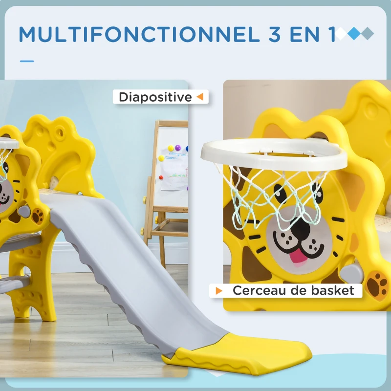 AIYAPLAY Toboggan pour enfants intérieur extérieur avec panier de basket pour les enfants de 18 à 36 mois, jaune, gris(m-4)
