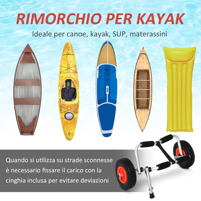 HOMCOM Carrello per Kayak e Canoa Pieghevole in Alluminio con Imbottiture Antiscivolo