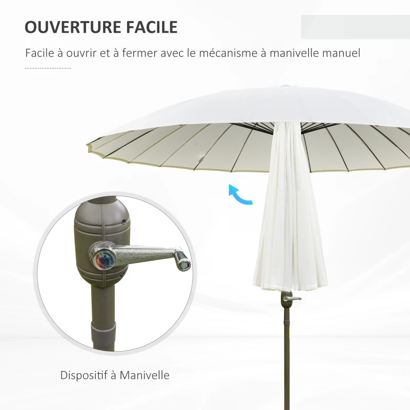 Outsunny Parasol de jardin Parasol droit Parasol inclinable rond avec 24 baleines manivelle aluminium fibre de verre polyester diamètre 2,60 m coloris crème
