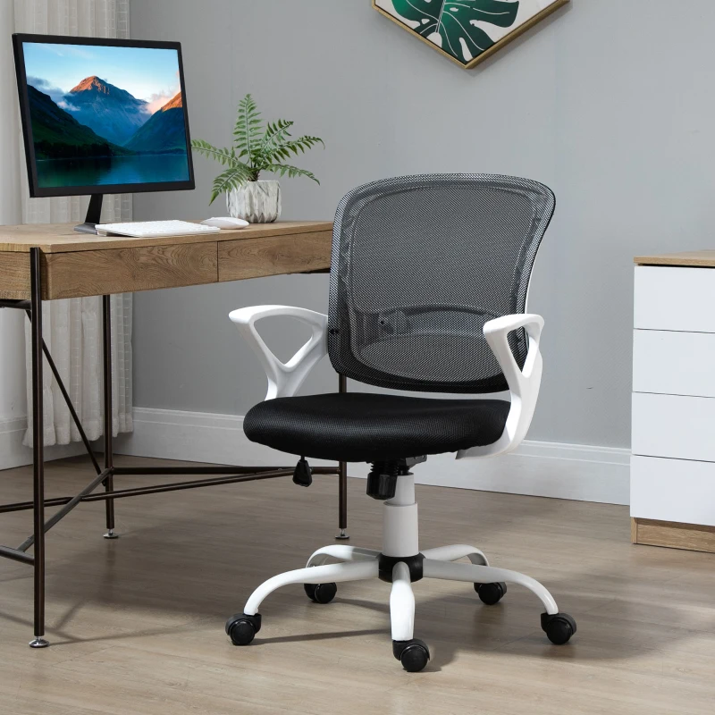 Vinsetto Office Chair Mesh Swivel Desk Chair with Lumbar Back Support Adjustable Height Armrests Black