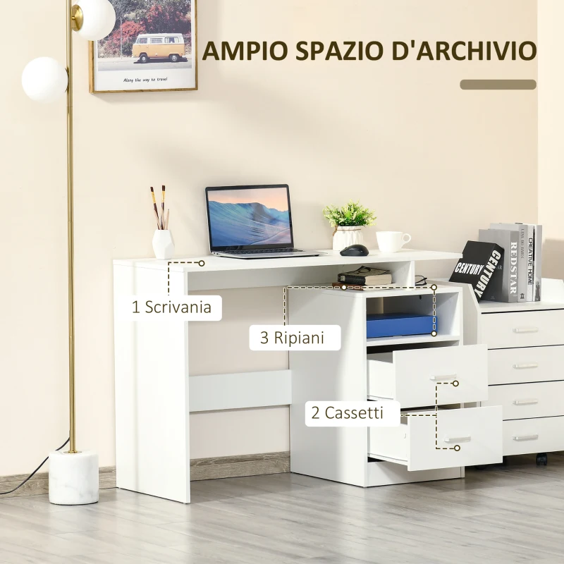 HOMCOM Scrivania PC Salvaspazio per Camera o Ufficio in Legno, 108x48x76cm - Bianco