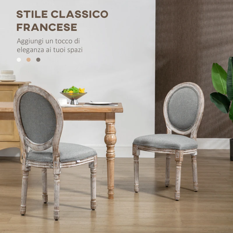 HOMCOM Set 2 Sedie per Tavolo da Pranzo Classiche in Legno con Rivestimento in Tessuto, Grigio