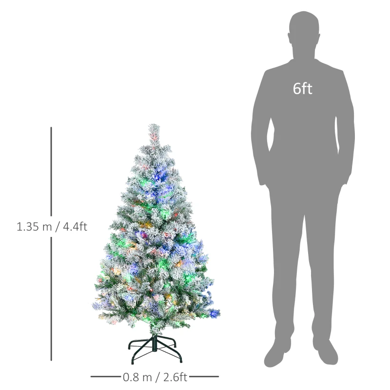 HOMCOM 4.5' Artificial Snow Christmas Trees with Frosted Branches, Warm White or Colourful LED Lights, Steel Base