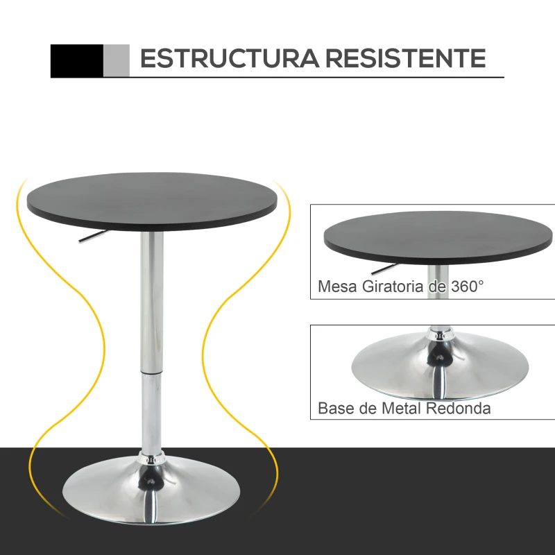 HOMCOM Mesa de Bar Regulable en Altura con Base Redonda y Antideslizante para Cocina Comedor Ø60x69-93 cm Negro