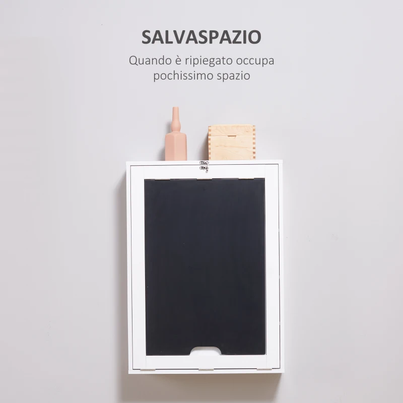 HOMCOM Tavolo Scrivania Pieghevole a Muro con Lavagna, 60x94.5x147cm, Bianco e Nero