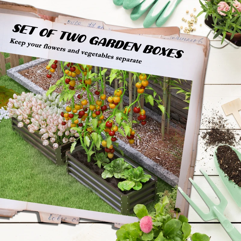 Outsunny Set of Two 110 x 50cm Steel Planter Boxes -  Dark Grey
