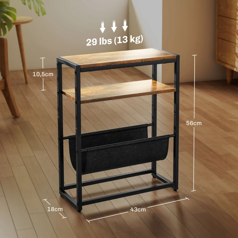 HOMCOM Table d'appoint bout de canapé avec étagère et porte-revues structure en acier design industriel - 43l x 18P x 56H cm