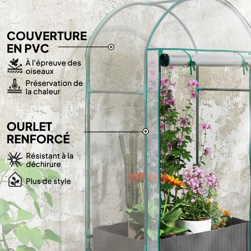 Outsunny Mini serre de jardin serre balcon avec sac de plantation et housse en plastique renforcé, porte enroulable, transparente