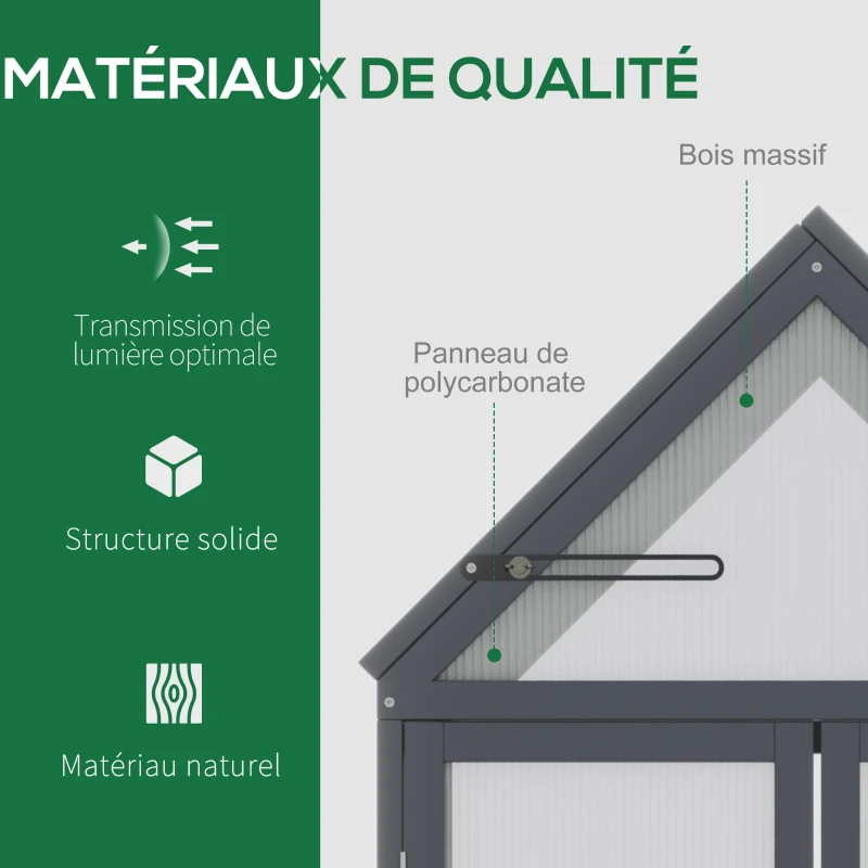 Outsunny Mini Serre de Jardin en Polycarbonate Cadre en Bois 3 Niveaux dim. 70L x 42l x 132H cm Double Porte aération réglables - Gris(m-4)