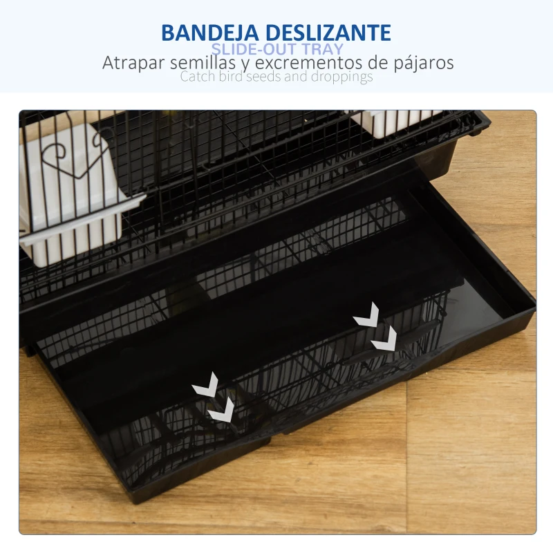 PawHut Jaula para Pájaros Pajarera con Múltiples Puertas 4 Comederos 3 Perchas Columpio Escaleras y Bandeja Extraíble para Loros Canarios Periquitos 46x36x100 cm Negro