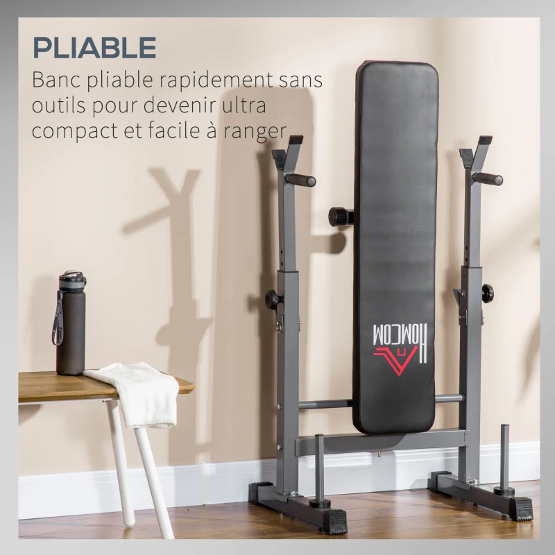 HOMCOM Banc de musculation pliable avec support d'haltères réglable et poignées dips - fitness