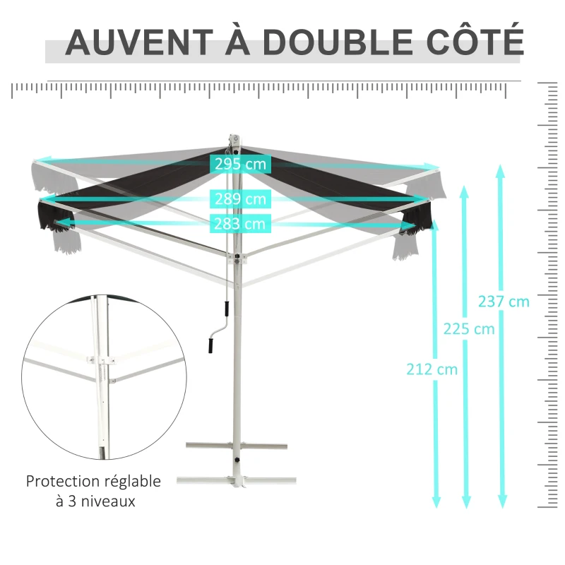 Outsunny Store Double Pente 4 x 3 m Manuel rétractable Inclinaison réglable métal époxy Blanc Polyester imperméabilisé Anti-UV Gris