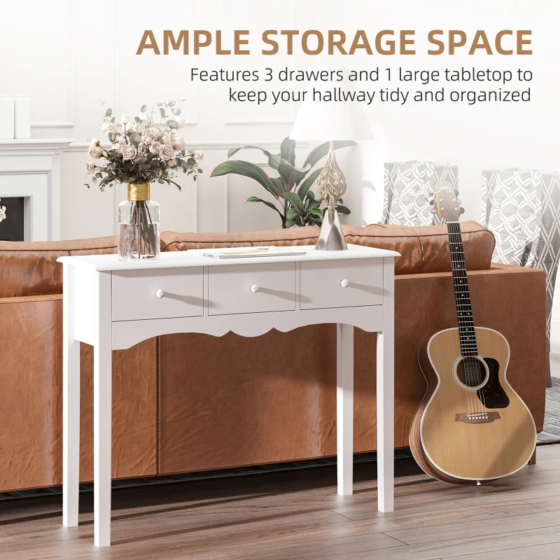 HOMCOM Console Table Modern Sofa Side Desk with 3 Drawers for Living Room Entryway Bedroom White