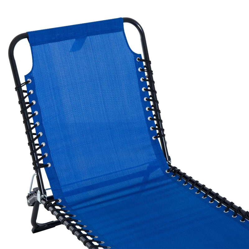 Outsunny Foldable Sun Lounger, Outdoor 4 Level Adjustable Backrest Reclining Chaise Chair, Steel Frame Recliner Chair for Camping, Hiking, Navy Blue
