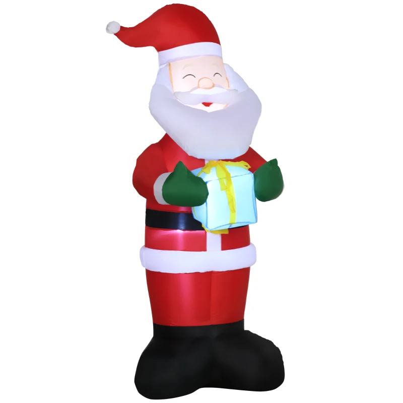 Outsunny Babbo Natale Gonfiabile con Regalo, 3 Luci LED e Gonfiatore Incluso, 77x68x184cm