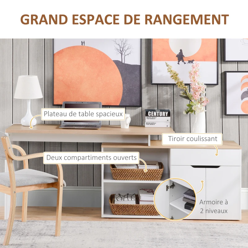 HOMCOM Bureau informatique multimédia modulable multi-rangements double niche + tiroir et placard en bois(m-5)