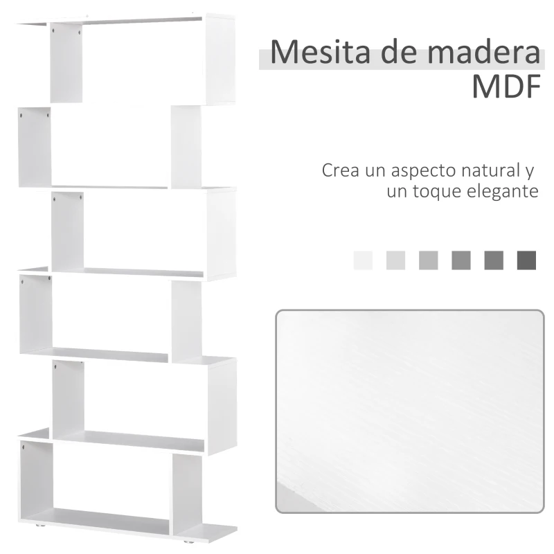 HOMCOM Estanteria Libreria 6 Estantes Madera Forma S 80x24x191 cm Estantes Color Blanco