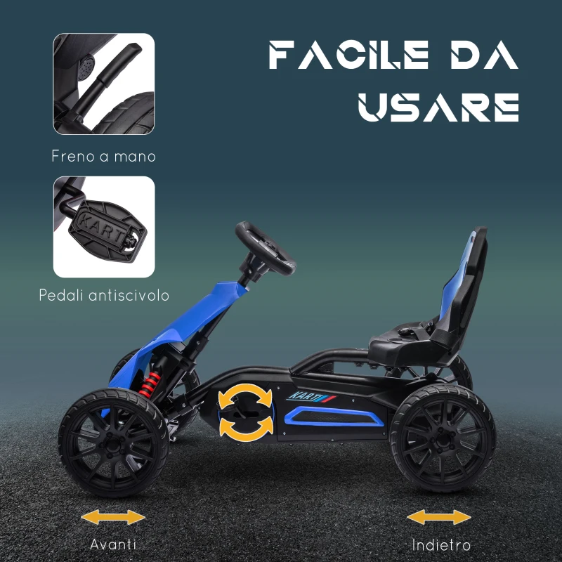 HOMCOM Go Kart a Pedali per Bambini 3-8 Anni con Sedile Regolabile e Ruote in EVA, 100x58x58.5 cm, Blu