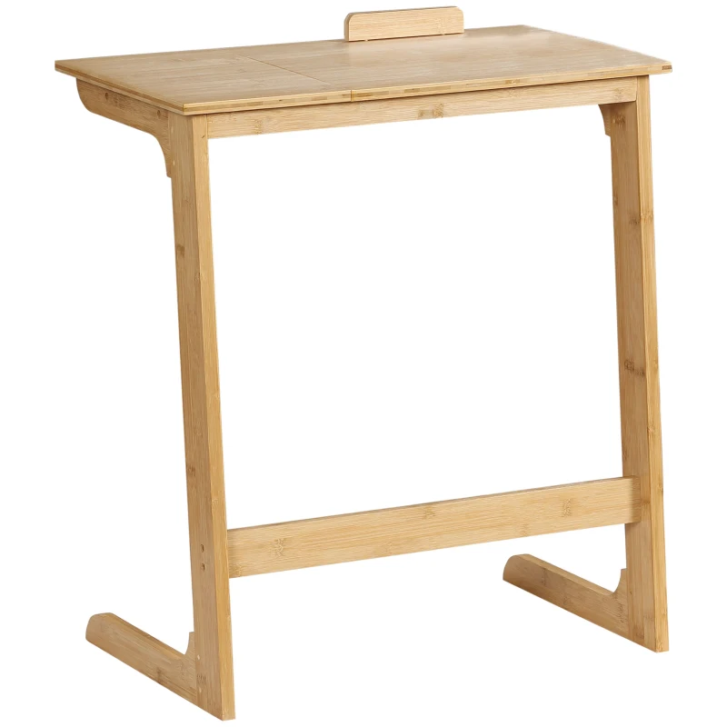 HOMCOM Tavolino da Divano a Forma di C in Legno di Bambù con Piano Inclinabile su 5 Livelli, 60x33x67cm