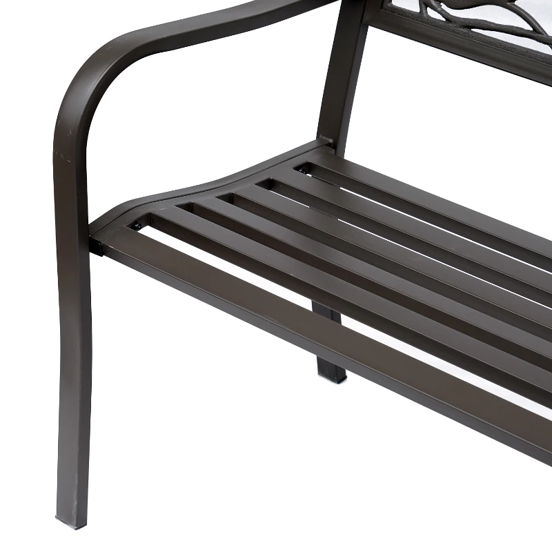 Outsunny Banc de Jardin 3 Places banc extérieur jardin Style Rural Chic pour balcon terrasse patio 127 x 60 x 85 cm métal époxy anticorrosion Brun