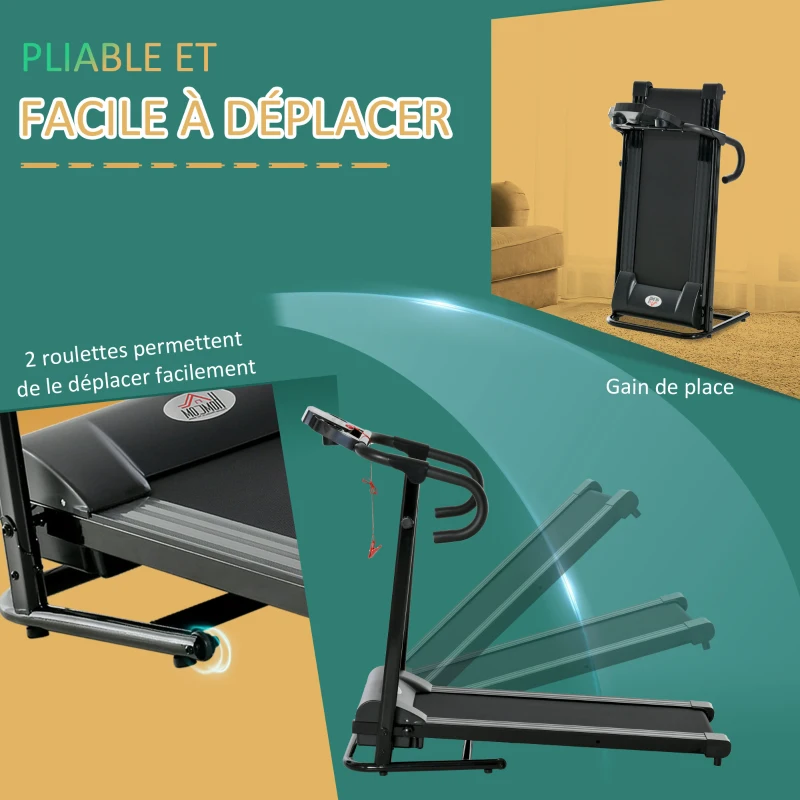 HOMCOM Tapis de course électrique pliable V. max 10Km/h puissance 550 W écran d'affichage LED et 12 programmes prédéfinis 123 x 62 x 117 cm noir