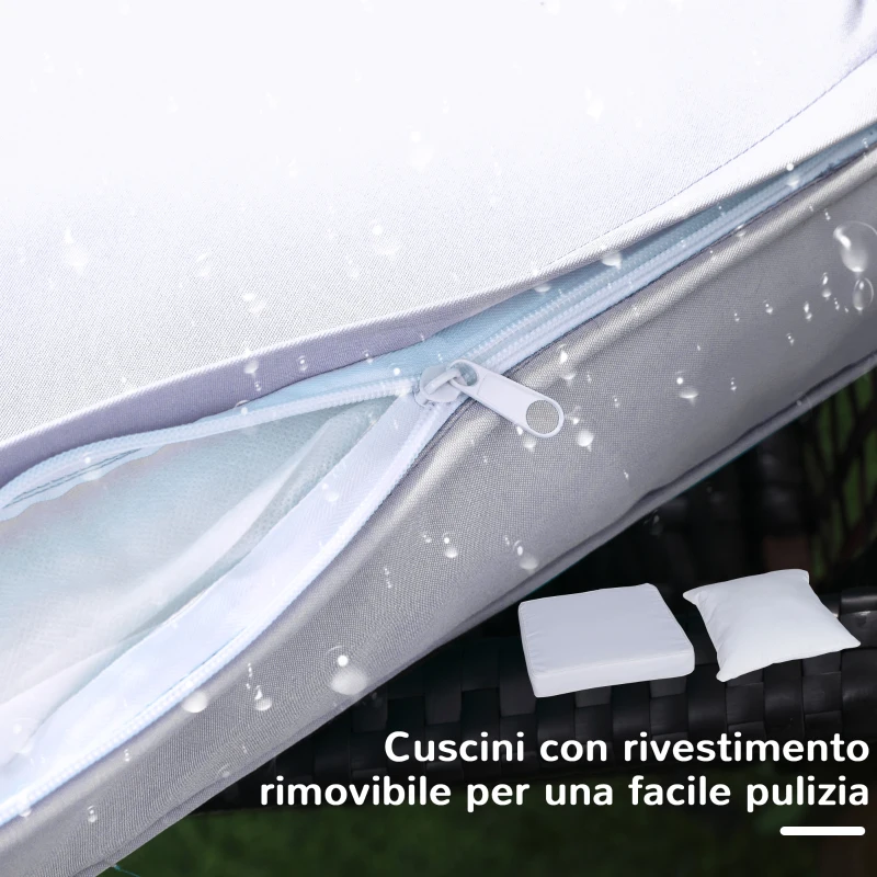 Outsunny Set 2 Sedie a Dondolo da Giardino con Tavolino con Cuscini Esterno Rattan Marrone