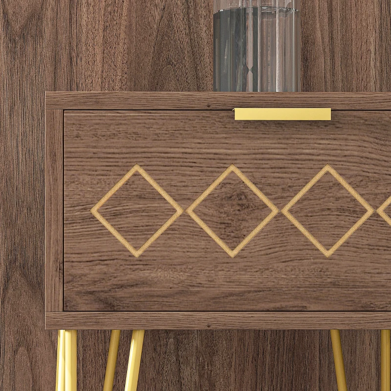 HOMCOM Comodini Moderni Set 2 Pezzi in Truciolato e Acciaio con Cassetto, 39.5x41x49 cm, Marrone