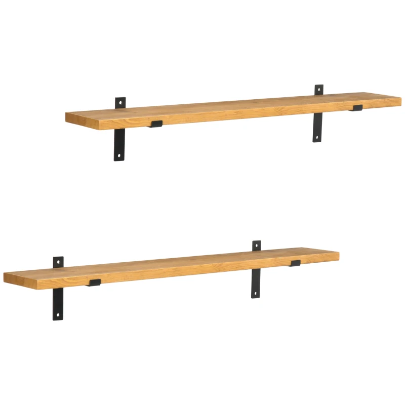 HOMCOM Juego de 2 Estantes de Pared de Madera Estanterías Flotantes para Salón Pasillo Cocina Dormitorio 90x15x2,5 cm Marrón