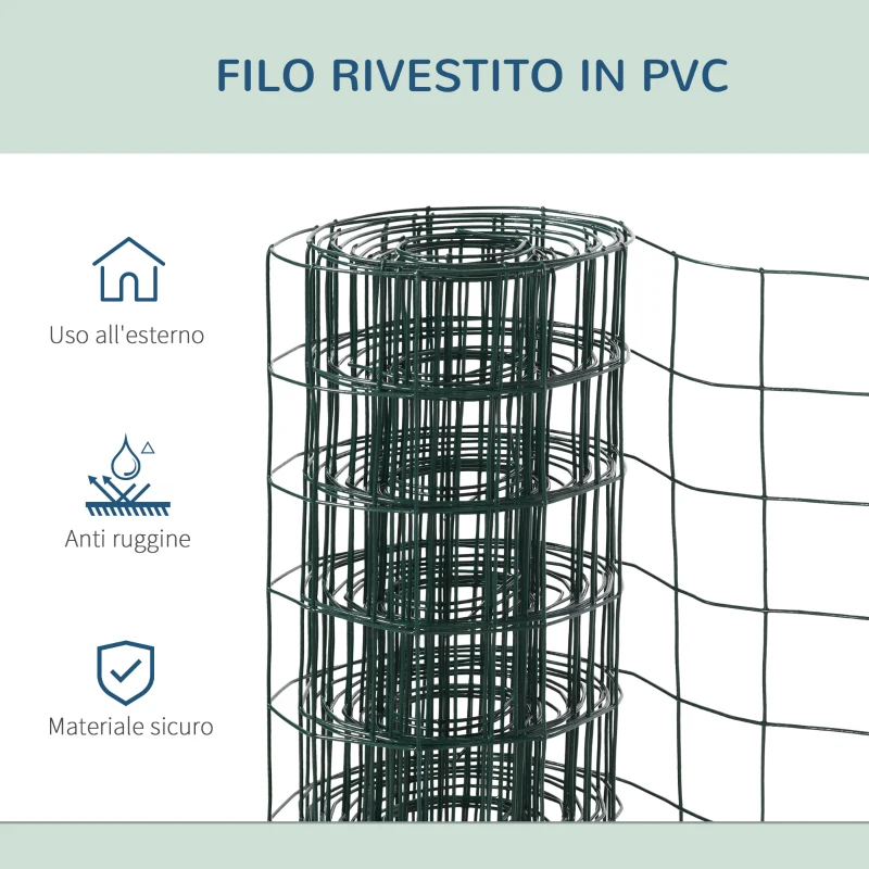 PawHut Rete Metallica da Giardino con Rivestimento in PVC per Recinzioni da Esterno, 500x91cm, Verde