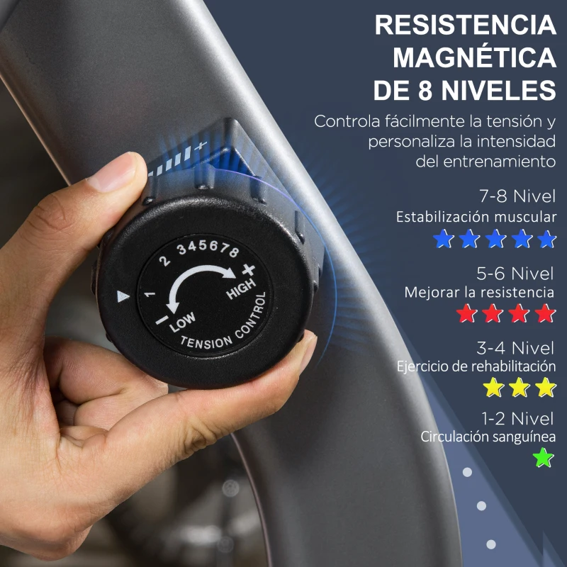 HOMCOM Bicicleta Estática con Respaldo 8 Niveles de Resistencia Magnética Longitud Ajustable Pantalla LCD para Casa Gris