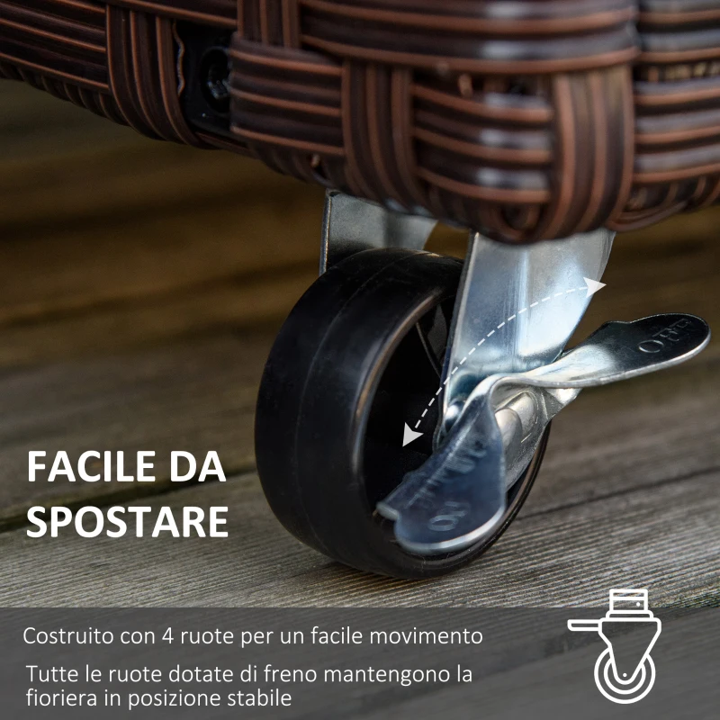 Outsunny Fioriera Rialzata in Rattan sintetico con 4 Ruote Bloccabili, 94.5x31x36cm Grigio