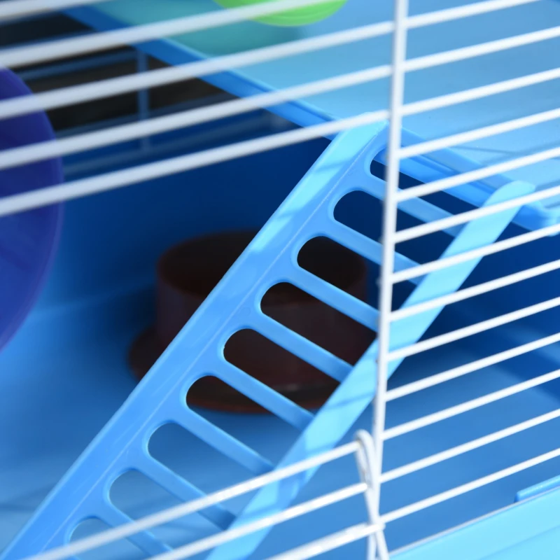 PawHut Cage à hamster rongeur 2 niveaux avec tunnel, biberon eau, roue, maisonnette, échelles dim. 46L x 30l x 37H cm