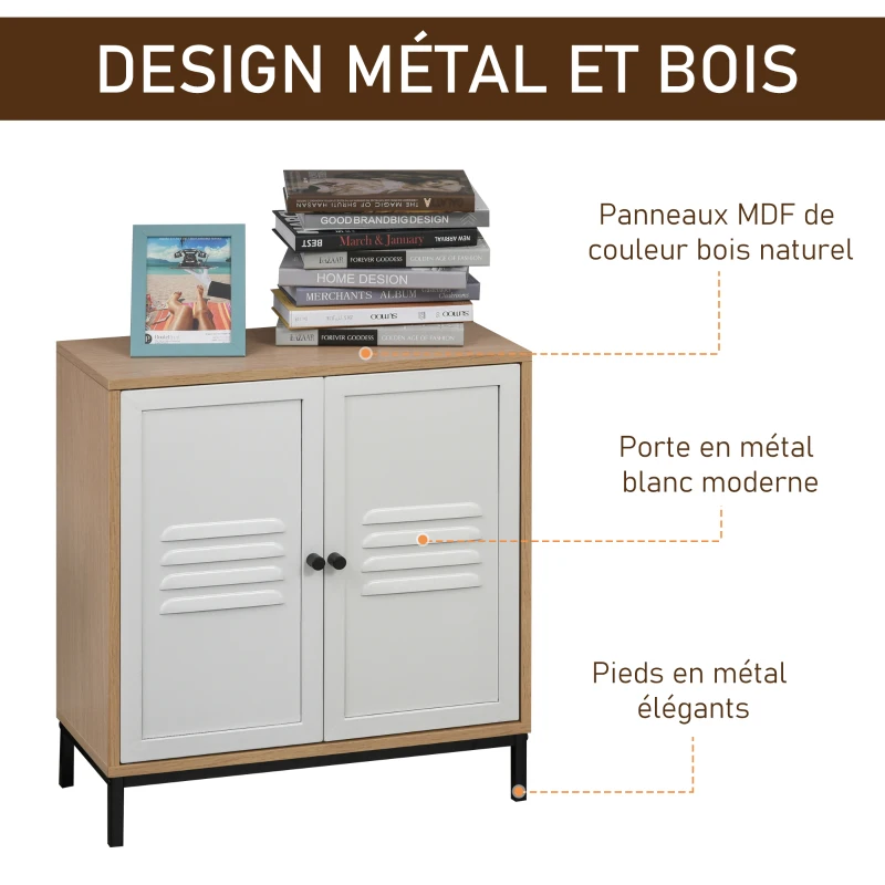 Vinsetto Meuble de rangement bureau 2 portes métal blanc avec étagère dim. 62L x 30I x 67,5H cm panneaux particules bois clair