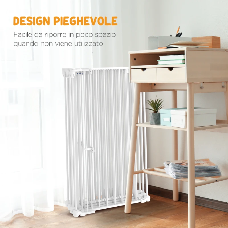 PawHut Cancellino per Cani di Taglia Media Pieghevole a 6 Pannelli, in Acciaio e Plastica, 123x102x100 cm, Bianco